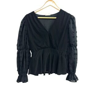 Black Sheer Sleeve Blouse M Swiss Dot Dark Romantic Gothic Femme Witchy